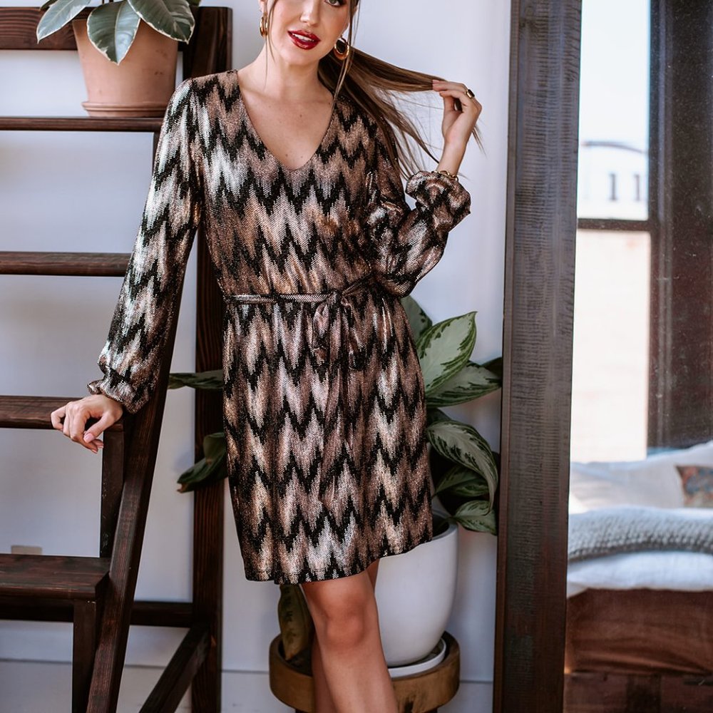 NWT Veronica M Rose Gold Chevron Dress